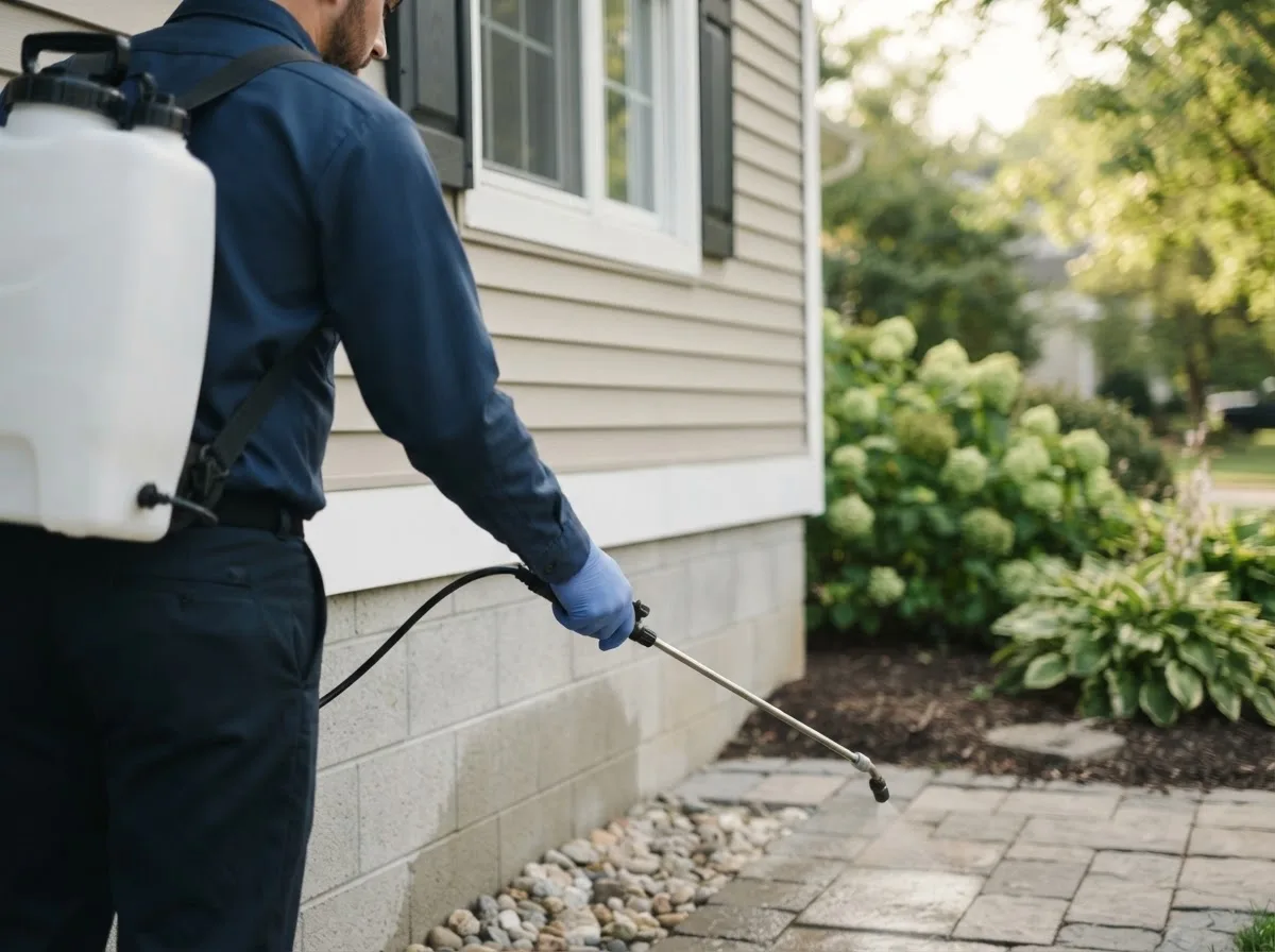Pest control technician inspecting a home in Sheldon Springs, VT